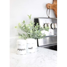 AuldHome Salt and Pepper Shaker Set; Rustic White Enamelware Retro Vintage Style Shaker Set