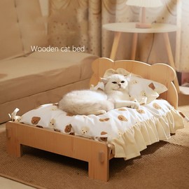 OKONOS Wooden Pet Bed Elevated Cat and Dog Bed Frame with Soft Removable Cushion