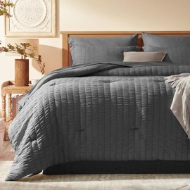 Laojin Balhen Twin Comforter Set 6 Pieces, Seersucker Bed in a Bag Twin, Dark Grey Comforter with Sheets, Comforters Twin Size Bedding Sets with Comforter, Sheets, Pillowcase & Sham and Bed Skirt