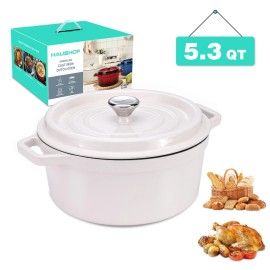 HAUSHOF 5.3 QT Non-Stick Pot Enameled Cast Iron Dutch Oven with Lid for Rosting