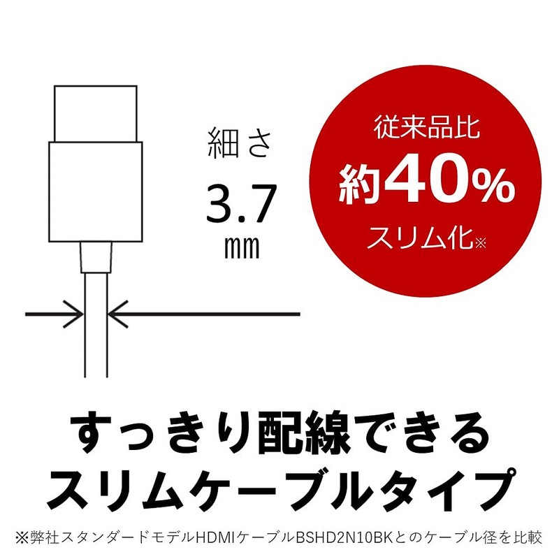 Buffalo BSHD3S20BK/N HDMI Slim Cable, 6.6 ft (2 m), ARC,