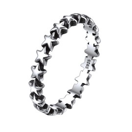 ChicSilver Women 925 Sterling Silver Stacking Ring 3mm Retro Star Statement Ring Eternity Wedding Ring Band for Women Size 12