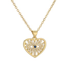 HETICA Gold Heart Evil Eye Necklace, Cubic Zirconia Heart Pendant Nacklaces Jewelry Gifts for Women