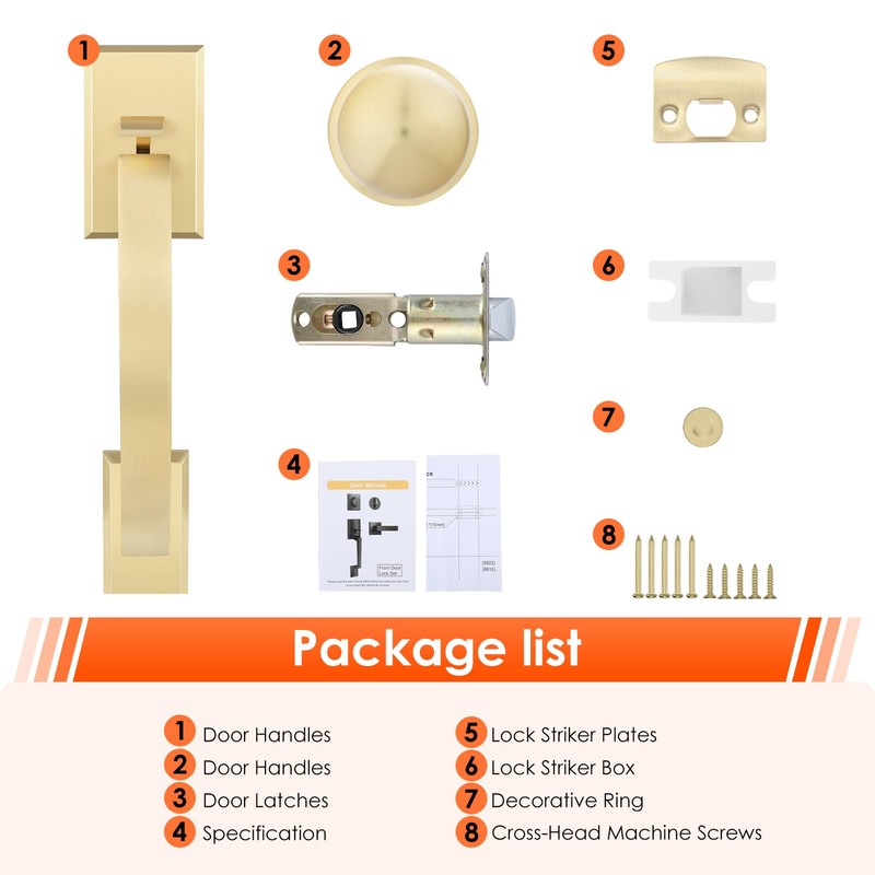 Haidms Gold Door Handle Exterior, Entry Door Handle and Reversible