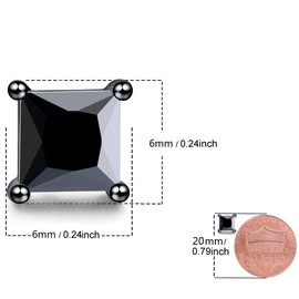 Unisex Black CZ Stud Earrings - Princess Cut Square Cubic Zirconia Earrings for Women And Men