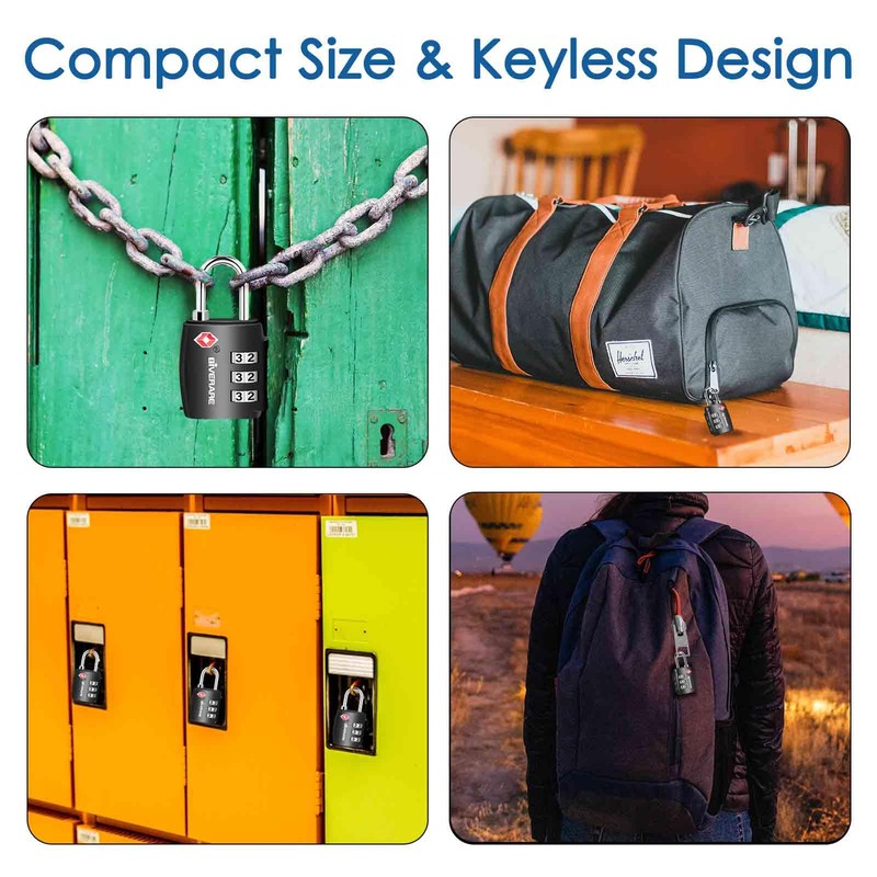 4 Pack TSA Approved Travel Luggage Locks, Combination Lock Alloy