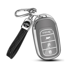 QBUC for Honda Key Fob Cover,Car Key Holder with Keychain Fit for Honda 2022 2023 2024 Civic CRV HR-V Accord Pilot (Gray, silver edges)