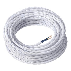 Italian Coloured White Pendant Cable Electrical Wire, 2 Core Twisted Cable Antique Braided Cord Vintage Fabric Electrical Wire for DIY Industrial Pendant Light, VDE Certification (1m)