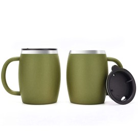 Stainless Steel Insulated Coffee Mugs Set of 2 (14oz) – Double Wall Coffee Cups With Spill Resistant Lid & Strong Handle, Shatterproof Cups for Cold Drinks, Hot Beverages, Indoor & Outdoor Use