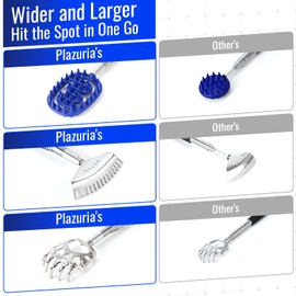 Plazuria Oversized Back Scratcher Massager with 3 Detachable Heads, Stocking Stuffer for Men & Women, Extendable 30" Handle with Spikes, Rake & Bear Claw Heads (Navy Blue)