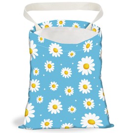 DELORIGIN Car Garbage Bag with Daisy Floral Print, Hanging Bin Bag with Press Studs, Rubbish Storage, Reusable, Cars, Portable Bin for Car Interior