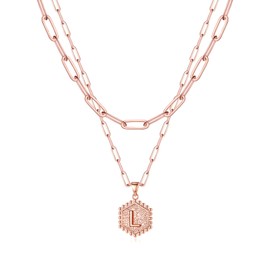 M MOOHAM Rose Gold Layered Initial Necklaces for Women - Cute Letter Initial L Necklace Choker Necklace Rose Gold Layered Necklaces for Women