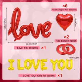 Valentine's Day Decorations I Love You Red Balloons and Heart Balloons Kit with 1000Pcs Dark-Red Silk Rose Petals Romantic Flower Decoration Red Heart Balloons for Wedding Birthday Party Decorations