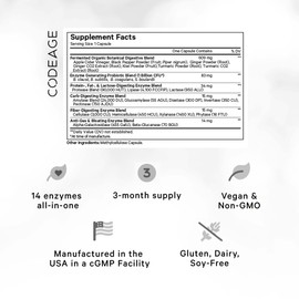 Codeage Codeage Fermented Digestive Enzymes Supplement 3-Month Supply - 14 Digestive Enzymes, Probiotics, Prebiotics, Fermented Botanicals, Plant-Based Multi Pancreatic Enzymes - 1 Capsule a Day - 90 Capsules