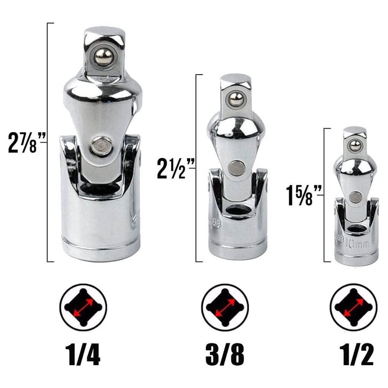 Bestgle 3pcs 1/4" 3/8" 1/2" Universal Joint Impact Socket Wrench