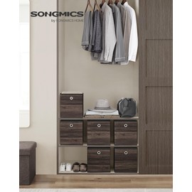 SONGMICS Storage Cubes, Set of 6 Storage Bins with Handles, Foldable Oxford Fabric and Non-Woven Fabric Storage Boxes, 10.2 x 10.2 x 11 Inches, Fit Cube Storage Unit, Chestnut Brown URFB126K01