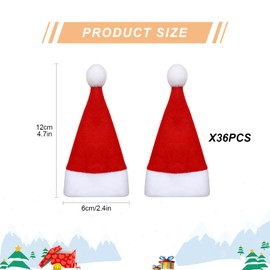 Gukasxi Pack of 36 Mini Christmas Hats, Santa Hat Cutlery Holder, Mini Xmas Red Santa Hats for Cutlery Bottle Lollipop Christmas Tree DIY Party Table Decoration