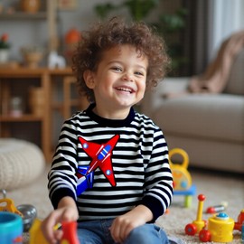 Boys' Pullover Sweatshirt Kids Casual Long Sleeve Tops Animal Aeroplane Winter Warm Striped Tops Age 2-7 Years, stripe airplane, 110