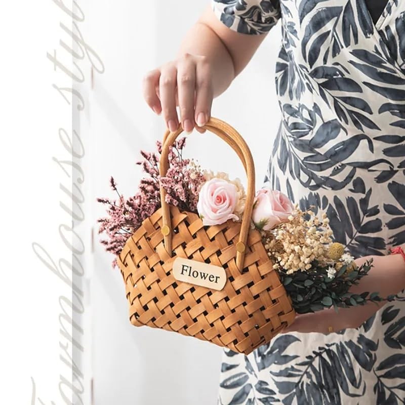 Wood Baskets Woven Hand-Held Wicker Cachepot For Flowers Pot Wicker