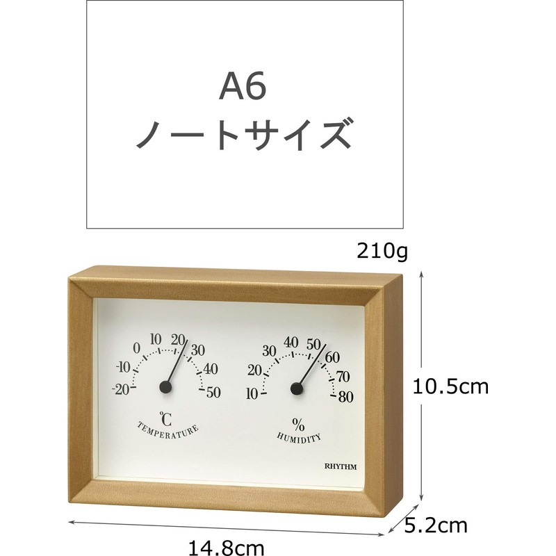 RHYTHM Temperature Humidity Meter A6 Size Wooden Frame Interior RHYTHM