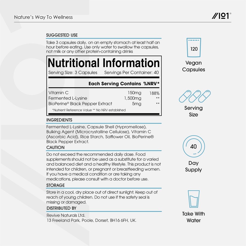 Fermented L-Lysine 1500mg with BioPerine® - Made with Vitamin C