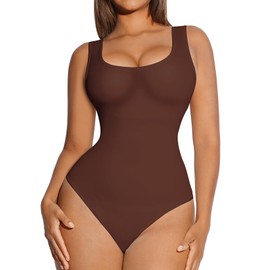 FeelinGirl Bodysuit for Women Tummy Control Going Out Tank Tops Slimming Sleeveless Bodysuit Pusset Brown M