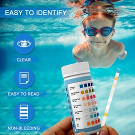 50 Strips Pool Test Strips 7IN 1, Swimming Pool Hot Tub Spa Water Tester for Total Chlorine/Free Chlorine/Bromine/PH/Cyan Total Chlorine, Alkalinity and PH Value, Pool Ph Tester