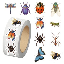 500PCS Bug Stickers for Kids 10 Styles Sticker Rolls Cartoon Insect Stickers Bug Party Favors Waterproof Vinyl Stickers(500 Per Roll)