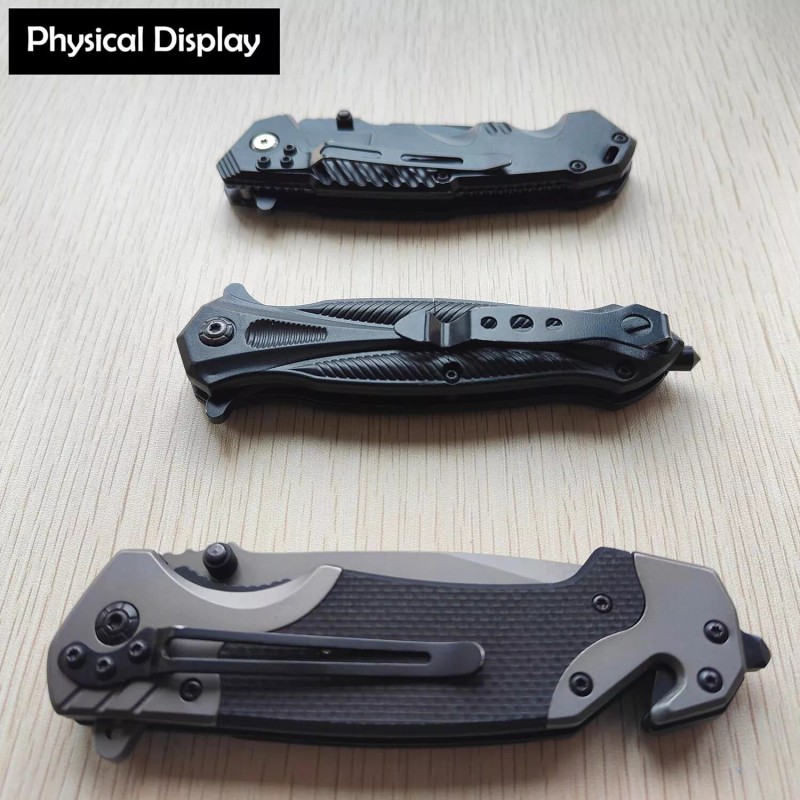3-Piece Pocket Folding Knife Set 440C Stainless Steel Blade Camping