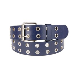 NYFASHION101 Solid Rich Fashion Color Double Grommet Belt, Navy, XXL
