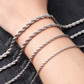 OSTAN Men's / Women's Necklace Stainless Steel Twisted Chain Width 2.4-4.0 mm Length 45-75 cm Silver, Stainless Steel