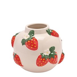 The Cottage Garden Hand Painted Vase Small – Strawberry | Ceramic Bud with Red Fruit Design | Country Farmhouse Style Decorative Flower Vase for Rustic or Cottagecore Home Décor