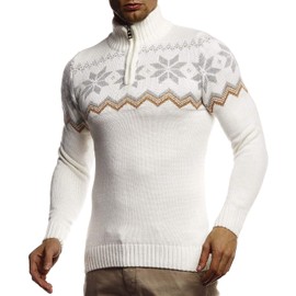 Leif Nelson Men's Pullover Knit Sweater Chunky Knit Troyer LN-20758 Ecru XX-Large