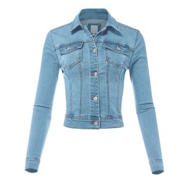 FashionMille Women's Classic Casual Stretch Fit Denim Jean Jacket-FWJ1254-A LT DENIM-L