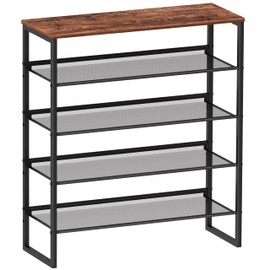 CHEMPFR Shoe Rack - Sturdy Steel Shoe Organizer for Front Door Entrance Closet Entryway with Spacious Top - Industrial Style Strong Mesh Storage Shelves (5-Tier 11.8"x36.2"x31.5")