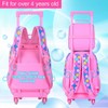 KLFVB Girls Bookbag with Wheels, 3PCS Kids Roller Backpack with