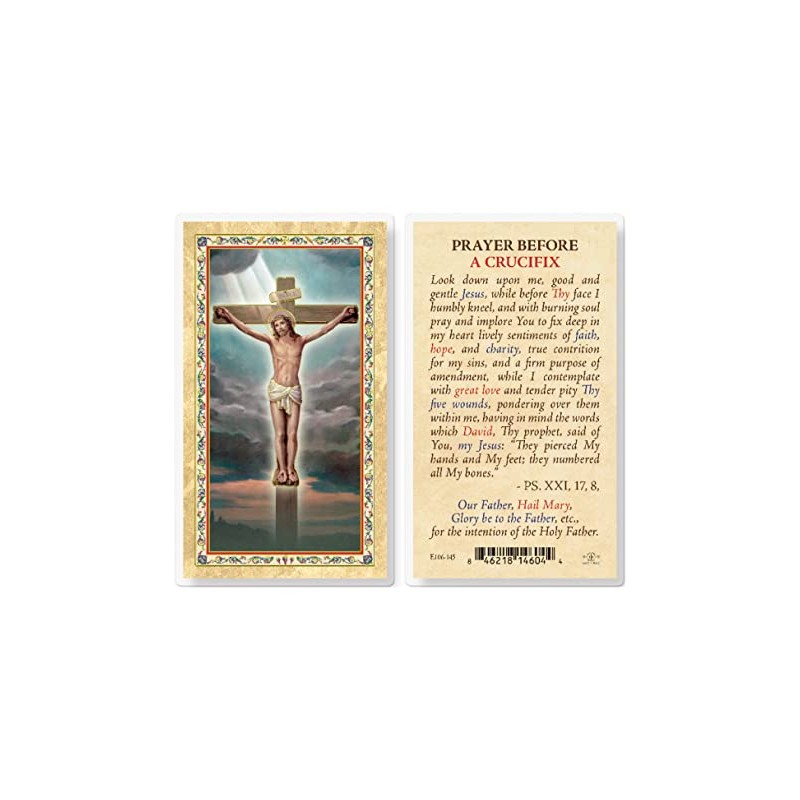Prayer Before a Crucifix Gold Stamped Laminated Holy Cards, 25-Count
