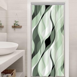 Uiiooazy Shower Curtain, Sage Green, Shower Curtain, Abstract Geometric Pattern, Lines, Stripes, Shower Curtain, Anti-Mould, Waterproof Polyester Fabric Bathroom Curtain with 6 Hooks, for Bathroom, 90