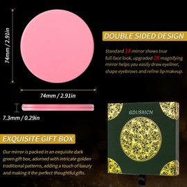 GDUSMCN Vintage Bronze Compact Pocket Mirror, 2X Magnifying Double‑Sided Makeup Mirror, One‑Piece Stamped Metal Hand Mirror with Premium Gift Box, Daily Travel Bags, Mirrors, and Ladies' Gifts(Pink)