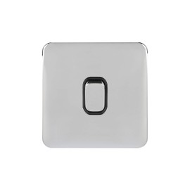Schneider Electric Lisse Screwless Deco - Single Intermediate Light Switch, 10AX, GGBL1014BPC, Polished Chrome with Black Insert, Standard