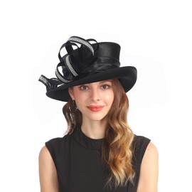 Church Hat for Women Kentucky Derby Tea Party Wedding Dress Hats with Rhinestone(SD718-Black)