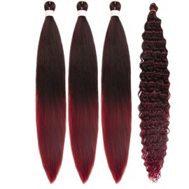 Burgundy Ombre Braiding Hair Pre stretched Synthetic Boho Braiding Hair for Boho Braids