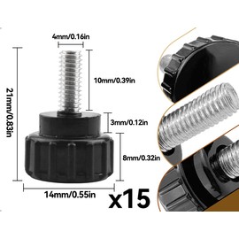 Emezddo Pack of 15 Thumb Screws, Carbon Steel Wing Screws, Round Handle Bolts, Clamping Nut with Round Head, Used for Mechanical Devices, DIY Projects (M4 x 10 mm, Black)