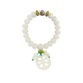 Caiyao White Jade Natural Bodhi Root Lotus bracelet 108 Mala Prayer Mantra Rosary Beads Meditation Lotus Hand String Bracelets Yoga Relieve Stress Anxiety Jewelry for Women Men-Lotus Root
