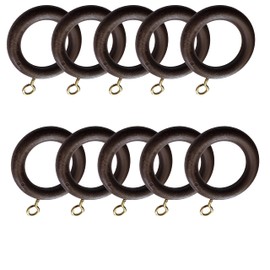 35mm x 54mm Walnut Curtain Rings Effect Drapery Pole Rod Rings Curtain Loops Gliders with Eye (Pack of 10)