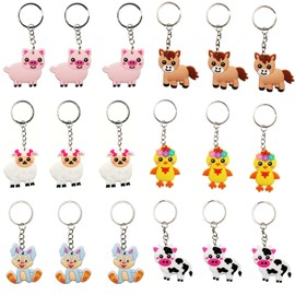 HBTPER 18 Pack Farm Animal Keychains for Barnyard Party Favor Supplies, Farm Themed Birthday Party Favor Gift, Kids Birthday Party Bag Fillers, School Carnival Rewards and Baby Shower Party Favors