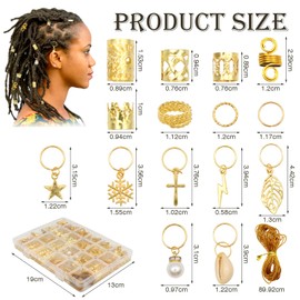 VEGCOO Gold Hair Beads 259pcs, Metal Gold Hair Accessories for Men and Women, Hair Cuffs with Pendants in Different Sizes, Reusable Dreadlock Accessories for Braid Decoration (gold)