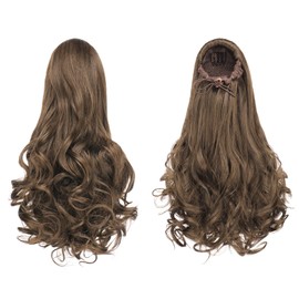 FESHFEN Drawstring Ponytail Extension, 15 inch Classic Loose Curly Wavy Synthetic Pony tails Hair Extensions Hairpieces for Women, Chestnut Brown