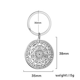 Amaxer Seven Archangels Metatrons Cube St. Michael Enochian Angel Pentagram Protection Amulet Statement Chain Keyring Geometric Circle Stainless Steel Keychain for Unisex (Seven Archangels-S)