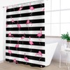 GCIREC Flamingo Shower Curtain, Black White Stripe with Hot Pink